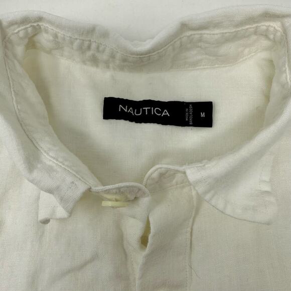 Nautica Men’s White 100% Linen Button-Up Shirt Long Sleeve Size Medium VGUC - Picture 4 of 5